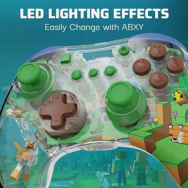 Alt view image 3 of 7 - PDP REALMz Wireless Nintendo Switch Pro Controller, Customizable LED, 40 Hour Rechargeable Battery Power,Officially Licensed by Nintendo: Minecraft Steve -Forest Biome