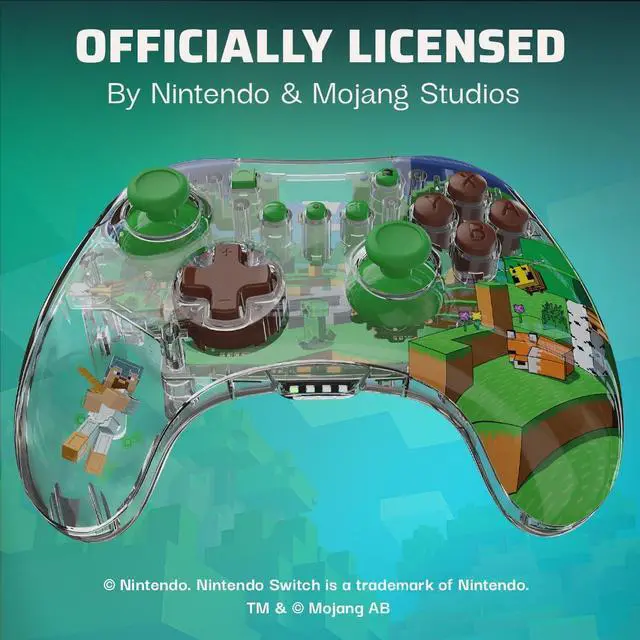 Alt view image 5 of 7 - PDP REALMz Wireless Nintendo Switch Pro Controller, Customizable LED, 40 Hour Rechargeable Battery Power,Officially Licensed by Nintendo: Minecraft Steve -Forest Biome