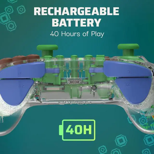 Alt view image 6 of 7 - PDP REALMz Wireless Nintendo Switch Pro Controller, Customizable LED, 40 Hour Rechargeable Battery Power,Officially Licensed by Nintendo: Minecraft Steve -Forest Biome