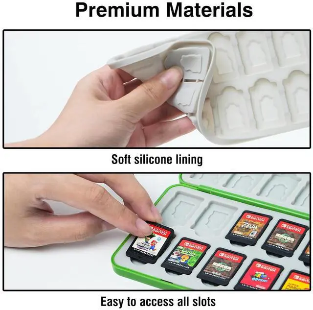 Alt view image 4 of 7 - TIKOdirect Game Card Case for Nintendo Switch 2 / Switch / SD Cards, Storage 24 Switch Game Cards Portable Holder Pretty Cute Hard Shell with Magenic Closure, Green