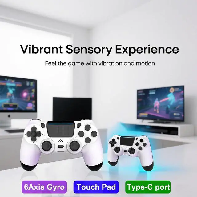 Alt view image 5 of 6 - MOVONE Wireless Controller for PS4,Dual Vibration Game Joystick/Motion Sensing/Touchpad/Speaker/3.5mm Headphone,Compatible with PS4/Slim/Pro Console/PC(white+black)