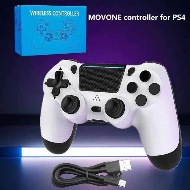Alt view image 6 of 6 - MOVONE Wireless Controller for PS4,Dual Vibration Game Joystick/Motion Sensing/Touchpad/Speaker/3.5mm Headphone,Compatible with PS4/Slim/Pro Console/PC(white+black)