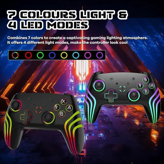 Alt view image 2 of 6 - MYSTILUCK Wireless Pro Controller for Switch/Switch 2/Lite/OLED/PC, Gamepad with 7 Color-Changing RGB Lighting/Dual Vibration/6-Axis Gyroscope/Turbo, Ergonomically Designed Precise Joystick