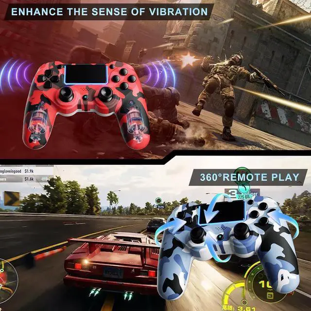 Alt view image 4 of 7 - KDYGPDCT 2 Pack Wireless Controller for PS4/Pro/PS3,Wireless Remote Gamepad with 1000mAh Battery | Double Shock | Audio | 6-Axis Motion Sensor | Share Button (Red + Blue)