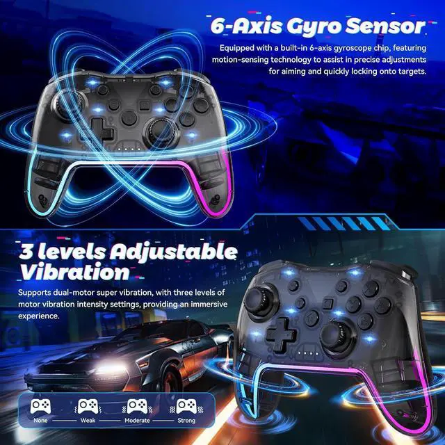 Alt view image 5 of 7 - Twylyte Wireless Controller for Switch/Lite/OLED & PC/iOS/Android, RGB Backlight with 7 Colors, Adjustable Turbo & Vibration, One-Button Wake-Up, Ergonomic Design for Switch/PC/Mobile Gaming
