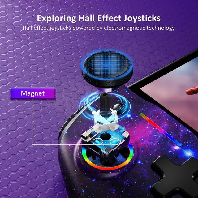 Alt view image 2 of 7 - NexiGo Hall Effect Gripcon (No Drift, No Deadzone) with Hall Sensing Joystick for Switch/Switch OLED, Adjustable RGB Light, 6-Axis Gyro, Turbo, Mapping (Cosmic Nebula)