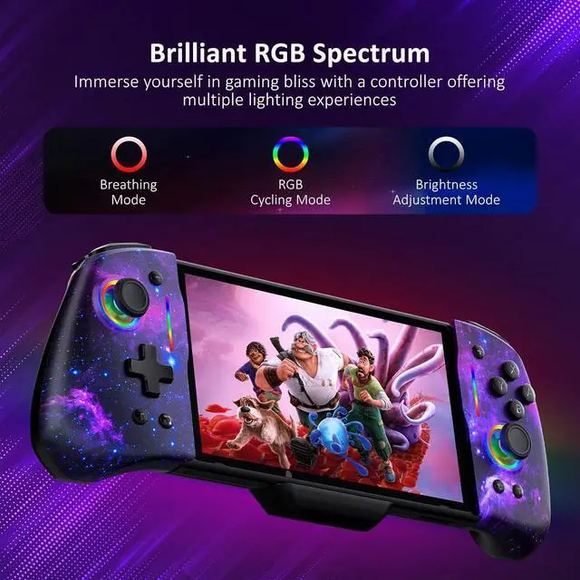 Alt view image 3 of 7 - NexiGo Hall Effect Gripcon (No Drift, No Deadzone) with Hall Sensing Joystick for Switch/Switch OLED, Adjustable RGB Light, 6-Axis Gyro, Turbo, Mapping (Cosmic Nebula)
