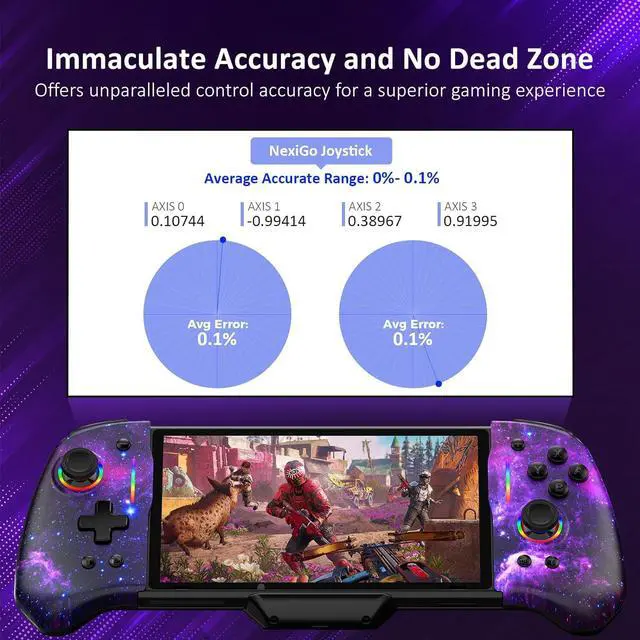 Alt view image 4 of 7 - NexiGo Hall Effect Gripcon (No Drift, No Deadzone) with Hall Sensing Joystick for Switch/Switch OLED, Adjustable RGB Light, 6-Axis Gyro, Turbo, Mapping (Cosmic Nebula)