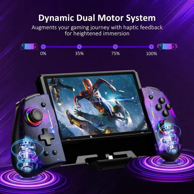 Alt view image 7 of 7 - NexiGo Hall Effect Gripcon (No Drift, No Deadzone) with Hall Sensing Joystick for Switch/Switch OLED, Adjustable RGB Light, 6-Axis Gyro, Turbo, Mapping (Cosmic Nebula)