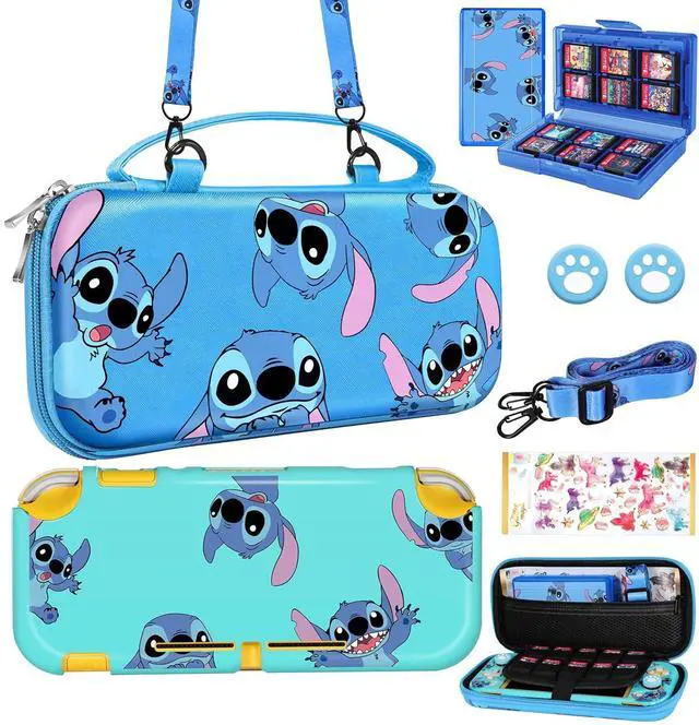 Main image of Xinocy for Nintendo Switch Lite 7 in 1 Storage Accessories Kit with Travel Carrying Case+Switch Lite Protective Cover+Game Case Holder+Strap+Sticker+2 Thumb Caps Cute Shell for Boys Kids Girls -Stit