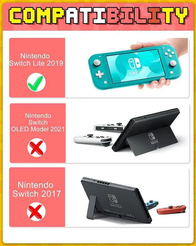 Alt view image 2 of 6 - Xinocy for Nintendo Switch Lite 7 in 1 Storage Accessories Kit with Travel Carrying Case+Switch Lite Protective Cover+Game Case Holder+Strap+Sticker+2 Thumb Caps Cute Shell for Boys Kids Girls -Stit
