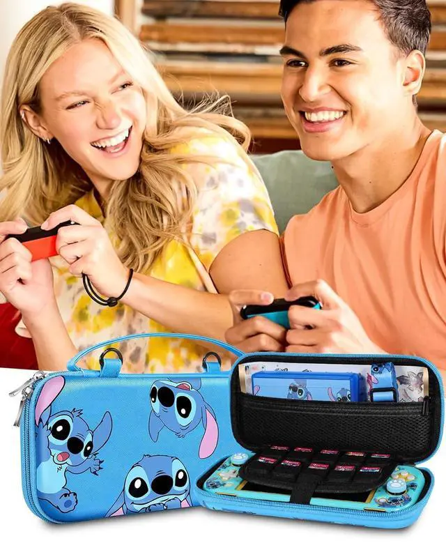 Alt view image 6 of 6 - Xinocy for Nintendo Switch Lite 7 in 1 Storage Accessories Kit with Travel Carrying Case+Switch Lite Protective Cover+Game Case Holder+Strap+Sticker+2 Thumb Caps Cute Shell for Boys Kids Girls -Stit