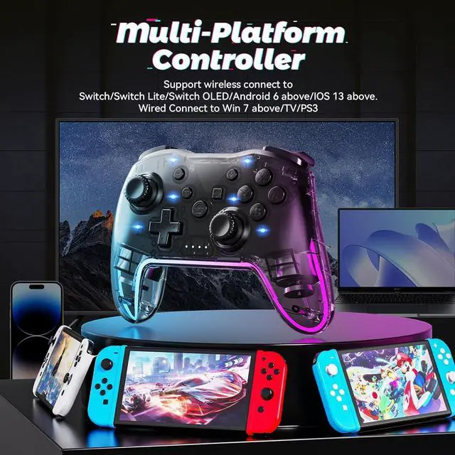 Alt view image 2 of 7 - Twylyte Wireless Controller for Switch/Lite/OLED & PC/iOS/Android, RGB Backlight with 7 Colors, Adjustable Turbo & Vibration, One-Button Wake-Up, Ergonomic Design for Switch/PC/Mobile Gaming