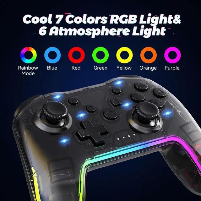 Alt view image 4 of 7 - Twylyte Wireless Controller for Switch/Lite/OLED & PC/iOS/Android, RGB Backlight with 7 Colors, Adjustable Turbo & Vibration, One-Button Wake-Up, Ergonomic Design for Switch/PC/Mobile Gaming