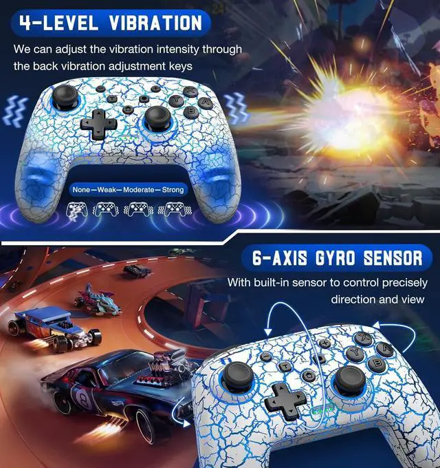 Alt view image 4 of 5 - Switch Controller, Gammeefy Wireless Switch Pro Controller for Nintendo Switch/Switch 2/Lite/OLED, 9 Color Adjustable LED Switch Remote Compatible with Windows PC/Android/IOS with Programmable (White)