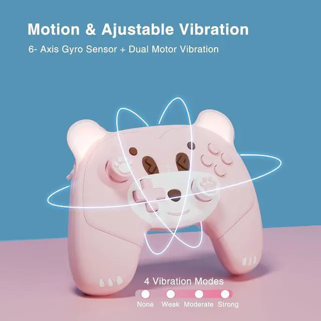 Alt view image 3 of 7 - Mytrix Pink Wireless Controller Compatible with Nintendo Switch/Switch Lite, Cute Pro Controller with Macro, Wake-Up, Turbo, Motion, Vibration, Ergonomic Breathing Light, Gift for Gamer Girls Boys