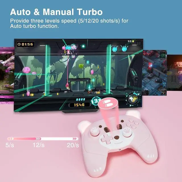 Alt view image 4 of 7 - Mytrix Pink Wireless Controller Compatible with Nintendo Switch/Switch Lite, Cute Pro Controller with Macro, Wake-Up, Turbo, Motion, Vibration, Ergonomic Breathing Light, Gift for Gamer Girls Boys