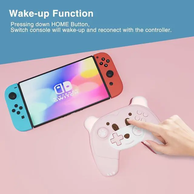 Alt view image 5 of 7 - Mytrix Pink Wireless Controller Compatible with Nintendo Switch/Switch Lite, Cute Pro Controller with Macro, Wake-Up, Turbo, Motion, Vibration, Ergonomic Breathing Light, Gift for Gamer Girls Boys