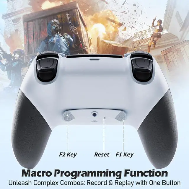 Alt view image 2 of 7 - CHEREEKI Wireless Controller for PS4 with 2 Macro Buttons, 3.5mm Audio and Turbo Function, 6-Axis Motion Control, Dual Vibration, Gamepad Joystick for PS-4, Compatible with PS-4, Slim, Pro