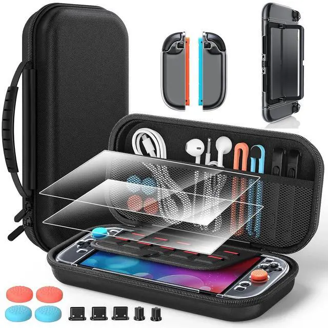 Main image of Switch 2 Accessories Bundle for Nintendo Switch 2 2025, Portable Hard Shell Slim Case with Switch 2 Crystals Cover kit, 2 HD Screen Protectors (7.9 Inch),Dust Plugs Kit, 4 Thumb Grips