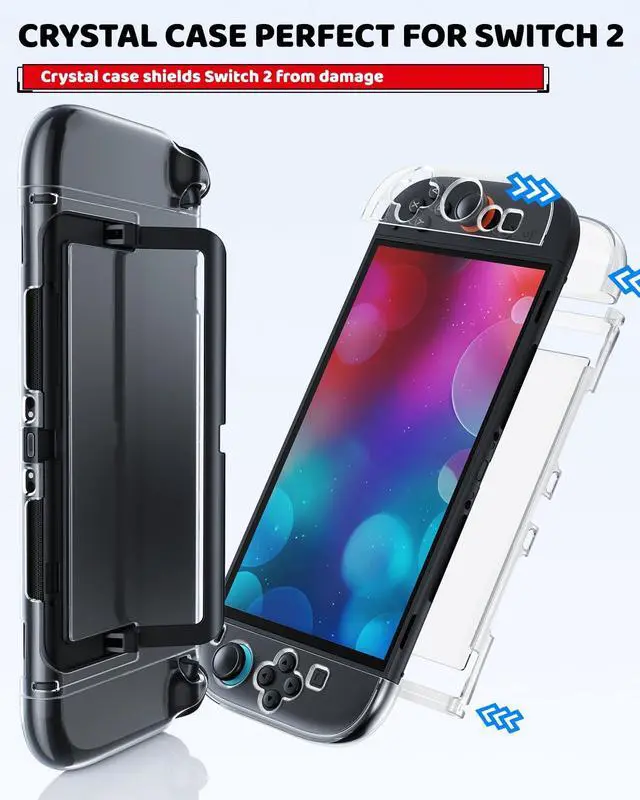 Alt view image 6 of 7 - Switch 2 Accessories Bundle for Nintendo Switch 2 2025, Portable Hard Shell Slim Case with Switch 2 Crystals Cover kit, 2 HD Screen Protectors (7.9 Inch),Dust Plugs Kit, 4 Thumb Grips