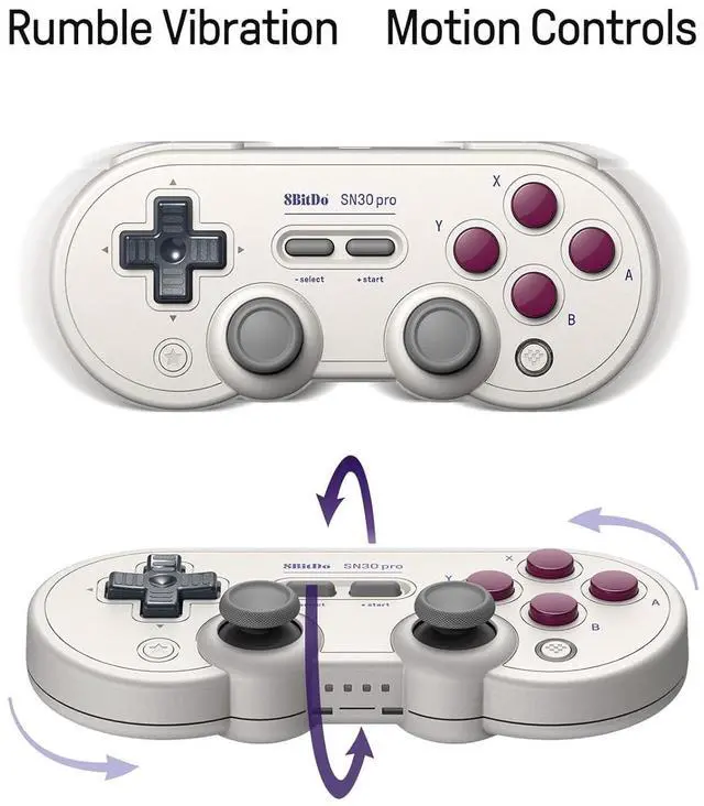 Alt view image 6 of 7 - 8Bitdo Sn30 Pro Wireless Bluetooth Controller, Hall Effect Joystick Update, Retro Gamepad for Switch/Switch 2, PC, Steam Deck, Android, Raspberry PI, iPhone, iPad, macOS and Apple TV (Gray Edition)