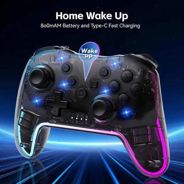 Alt view image 3 of 6 - Wireless Controller for Switch/Lite/OLED/PC/Android/iOS - Ergonomic Gamepad with 7 Color RGB Lighting, Turbo/Vibration Adjustment & One-Key Wake-Up Function