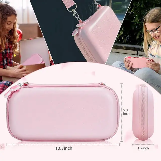 Alt view image 6 of 7 - BRHE Pink Travel Carrying Case Accessories Kit for Switch Lite, Hard Protective Cover Skin Shell with Stand, Glass Screen Protector, Thumb Grip Caps 9 in 1