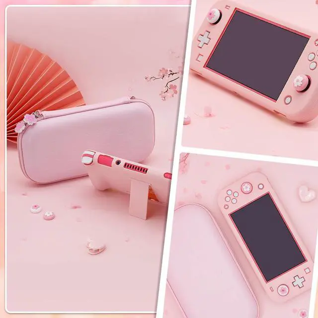 Alt view image 7 of 7 - BRHE Pink Travel Carrying Case Accessories Kit for Switch Lite, Hard Protective Cover Skin Shell with Stand, Glass Screen Protector, Thumb Grip Caps 9 in 1