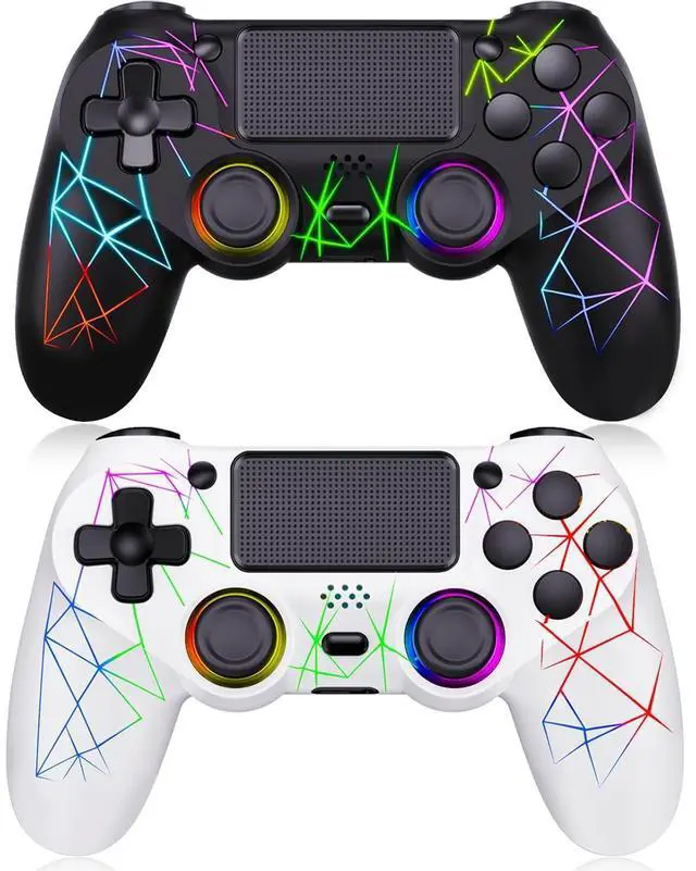 Main image of GamingBoy 2 Pack Wireless Controller for PS4, Light-up RGB Remote Control for Ps4/PC with Hall Effect Joystick/1000mAh Battery/Type-C/Dual Vibration/6-Axis Gyro/Audio Jack/Touch PadWhite Black