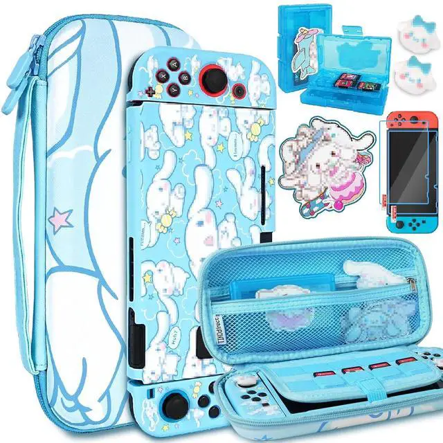 Main image of TIKOdirect Carrying Case for Switch, Cute Portable Travel Bag Accessories with Soft Protective Cover, Screen Protectors and Thumb Grip caps, Game Card Case 7in1, Blue