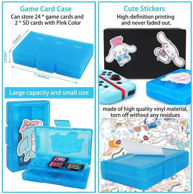 Alt view image 5 of 6 - TIKOdirect Carrying Case for Switch, Cute Portable Travel Bag Accessories with Soft Protective Cover, Screen Protectors and Thumb Grip caps, Game Card Case 7in1, Blue