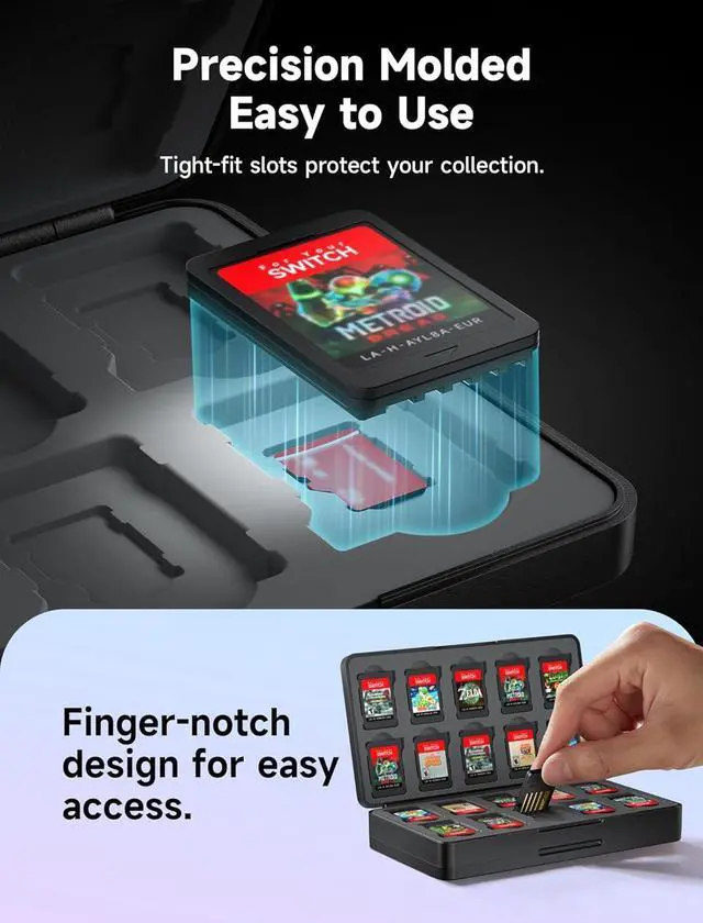 Alt view image 4 of 7 - JSAUX Game Card Case for Nintendo Switch 2 (2025), Switch OLED & Lite, 40-Slot Hard Shell Storage Holder for 40 Game Cartridges & Micro SD Cards, Compact Travel Gaming Card Organizer Box - Black
