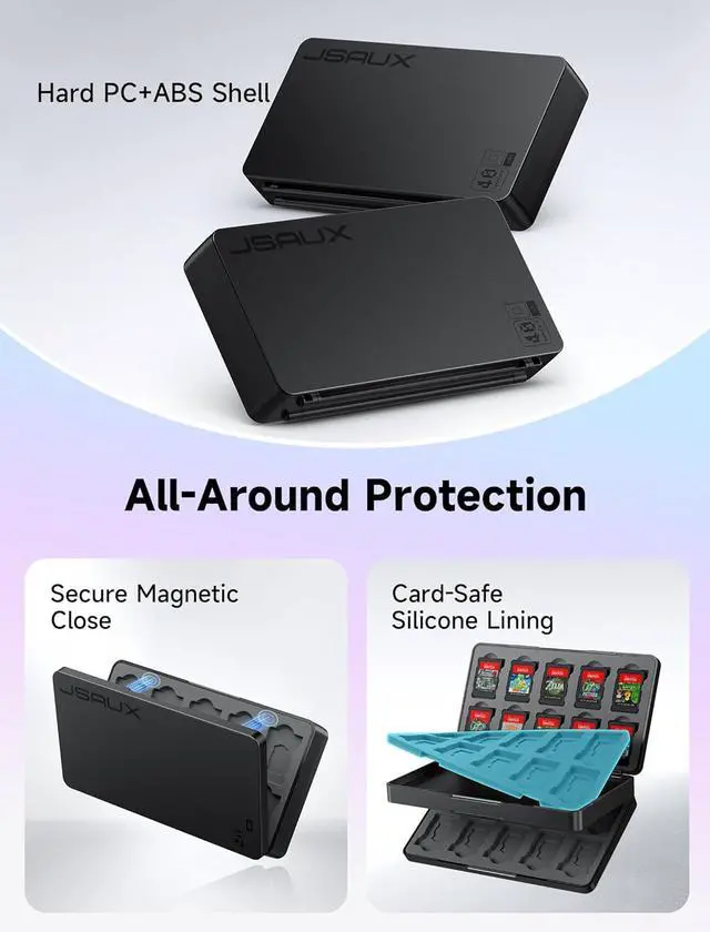 Alt view image 6 of 7 - JSAUX Game Card Case for Nintendo Switch 2 (2025), Switch OLED & Lite, 40-Slot Hard Shell Storage Holder for 40 Game Cartridges & Micro SD Cards, Compact Travel Gaming Card Organizer Box - Black