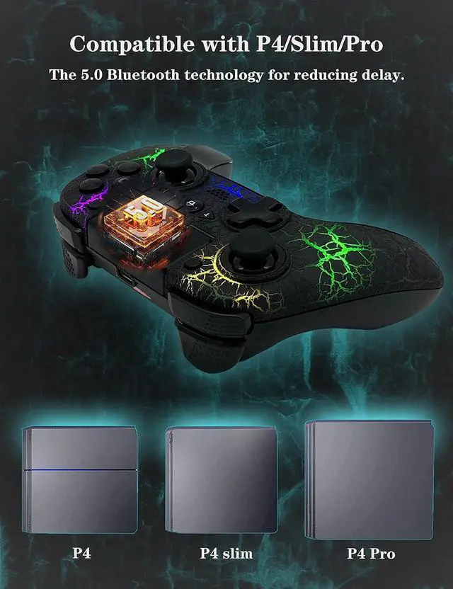 Alt view image 6 of 6 - TJPD Wireless Game Controller with 2 Programmable Back Buttons, Compatible with PS4/PS3/iOS13.4+/PC/Android, Game Controller Remote with Turbo/Gyro/HD Dual Vibration/LED Indicator (Black)