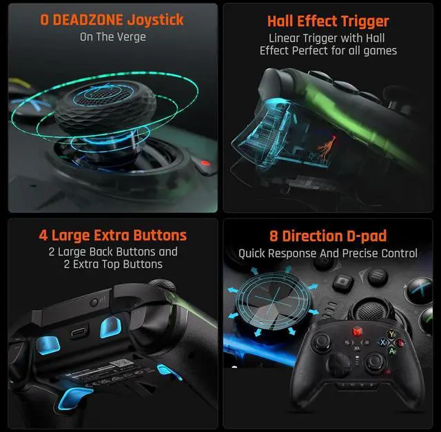 Alt view image 5 of 7 - BIGBIG WON Wireless Switch Controllers for Nintendo Switch/PC Windows/Android/IOS, Bluetooth Wired PC Game Controller With 6-Axis Gyro/Vibration/Turbo/NFC/Wake-Up, Gaming Controller with Charging Dock