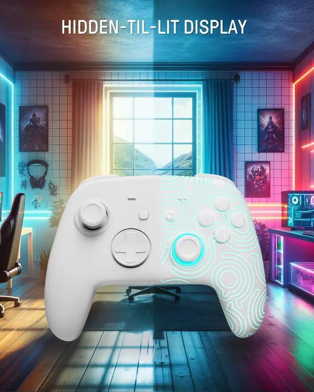Alt view image 2 of 7 - FUNLAB Switch Pro Controller Wireless White Compatible with Nintendo Switch 2/OLED/Lite, Firefly Bluetooth Remote Gamepad with Hall Effect Joysticks/RGB 7 LED Colors/Paddle/Turbo/Motion Control