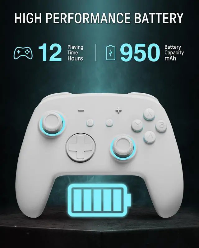 Alt view image 5 of 7 - FUNLAB Switch Pro Controller Wireless White Compatible with Nintendo Switch 2/OLED/Lite, Firefly Bluetooth Remote Gamepad with Hall Effect Joysticks/RGB 7 LED Colors/Paddle/Turbo/Motion Control