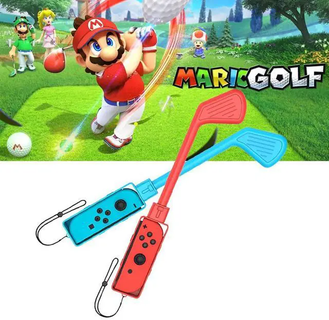 Main image of Uxilep Golf Club for Mario Golf: Super Rush - Nintendo Switch Joy-Con Accessories, Mini Hand Grip With Wrist Strap - 2 Pack (Red & Blue)