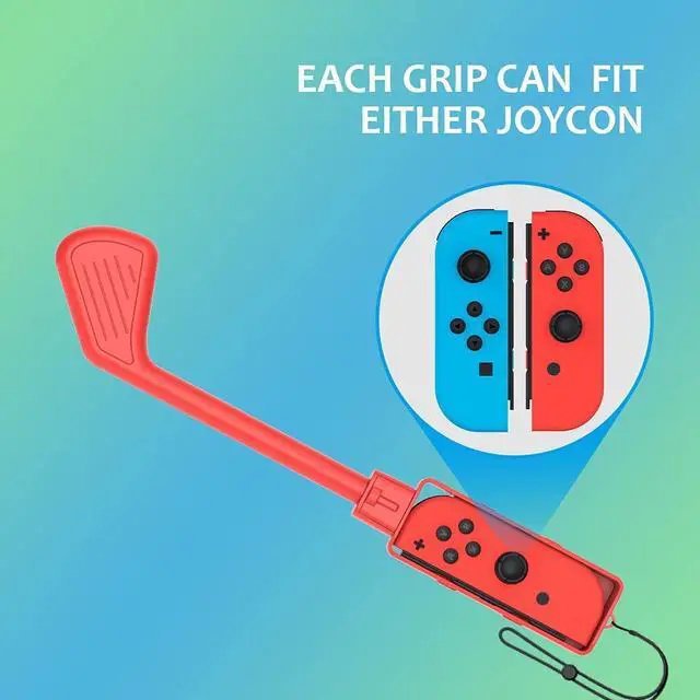 Alt view image 2 of 7 - Uxilep Golf Club for Mario Golf: Super Rush - Nintendo Switch Joy-Con Accessories, Mini Hand Grip With Wrist Strap - 2 Pack (Red & Blue)