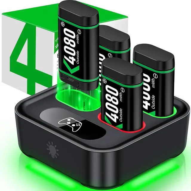 Main image of Charger for Xbox One Controller Battery Pack with 4x4080mWh USB C Xbox Rechargeable Battery Pack Series X|S, One S/One X/Elite Controller Charger Station Accessories 1700mAh