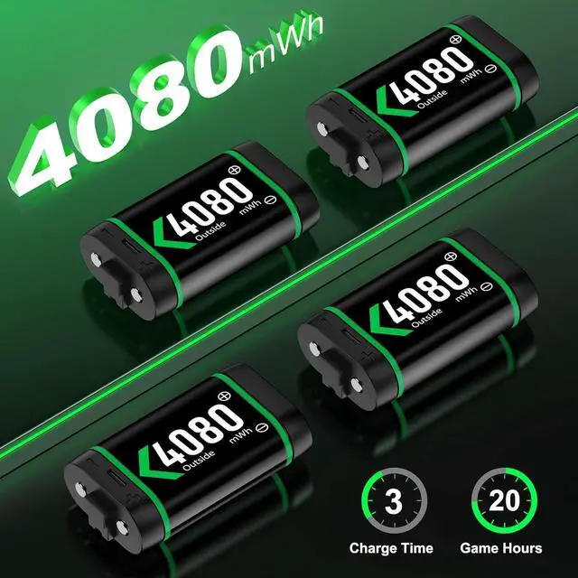 Alt view image 2 of 7 - Charger for Xbox One Controller Battery Pack with 4x4080mWh USB C Xbox Rechargeable Battery Pack Series X|S, One S/One X/Elite Controller Charger Station Accessories 1700mAh
