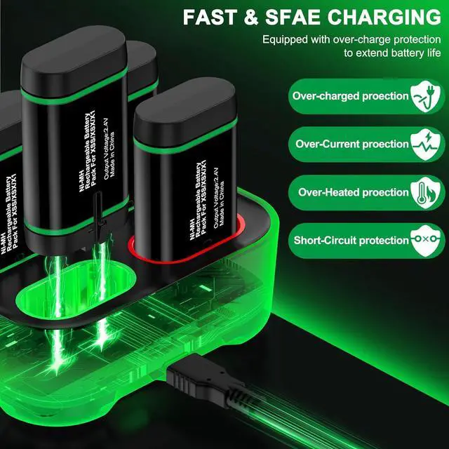 Alt view image 3 of 7 - Charger for Xbox One Controller Battery Pack with 4x4080mWh USB C Xbox Rechargeable Battery Pack Series X|S, One S/One X/Elite Controller Charger Station Accessories 1700mAh
