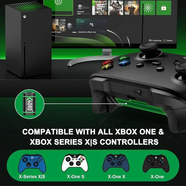 Alt view image 6 of 7 - Charger for Xbox One Controller Battery Pack with 4x4080mWh USB C Xbox Rechargeable Battery Pack Series X|S, One S/One X/Elite Controller Charger Station Accessories 1700mAh