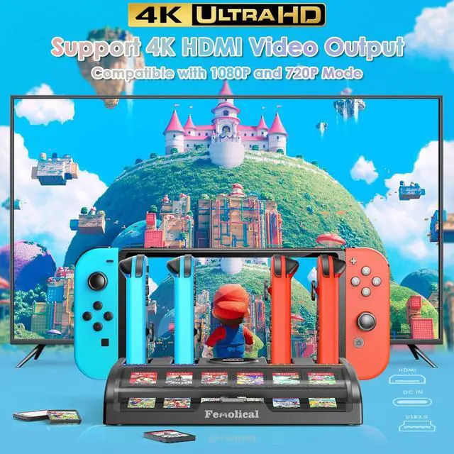 Alt view image 2 of 6 - TV Switch Dock Station for Nintendo Switch/Switch OLED, Support 4K/1080P HDMI Switch Charger Docking Station for Joycon Controller Switch Accessories for PS3 Skins with 12 Game Slots (Black)