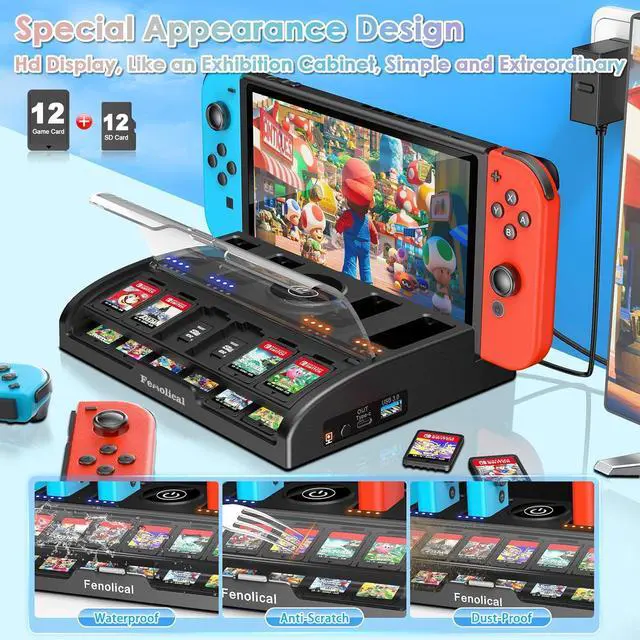 Alt view image 6 of 6 - TV Switch Dock Station for Nintendo Switch/Switch OLED, Support 4K/1080P HDMI Switch Charger Docking Station for Joycon Controller Switch Accessories for PS3 Skins with 12 Game Slots (Black)