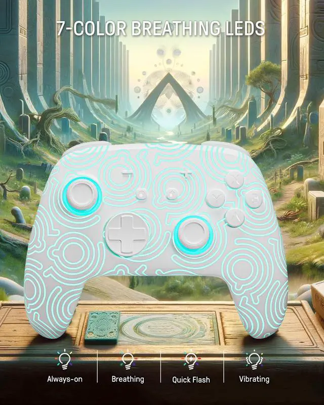 Alt view image 4 of 7 - FUNLAB Switch Pro Controller Wireless White Compatible with Nintendo Switch 2/OLED/Lite, Firefly Bluetooth Remote Gamepad with Hall Effect Joysticks/RGB 7 LED Colors/Paddle/Turbo/Motion Control