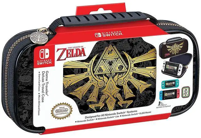 Alt view image 2 of 7 - Game Traveler RDS  Licensed Zelda Case for Nintendo Switch OLED & Nintendo Switch - Adjustable Viewing Stand, Bonus Game Cases, & Deluxe Carry Handle