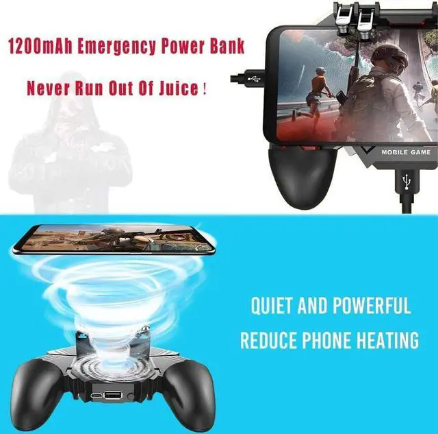 Alt view image 3 of 6 - Mobile Game Controller for iPhone & Android, Pubg Mobile Controller with Cooling Fan, Phone Triggers for Gaming, Gaming Grip Joystick Gamepad Shoot Aim Keys for 4.7-6.5" Phone