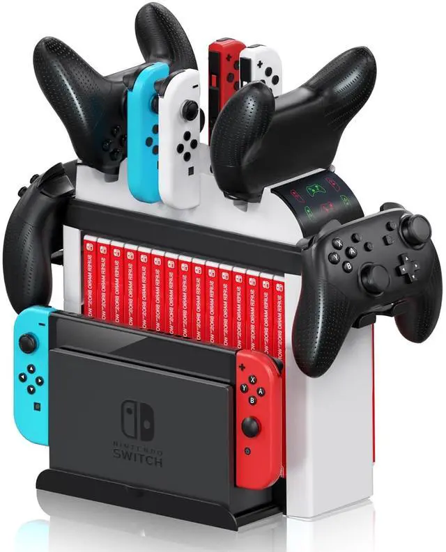 Main image of Switch Games Organizer Holder and Charging Dock for Nintendo Switch & Switch OLED Joy-Cons/Original Switch Pro Controller - Nargos Switch Storage Rack Stand Accessories kit